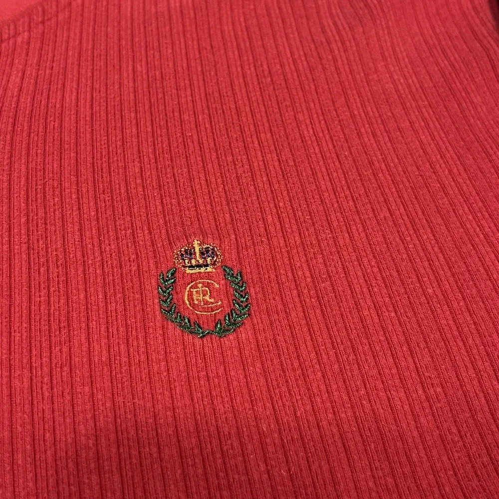 Vintage Chaps Ralph Lauren Sweater Men's Size L Red Henley Pullover Crest 90s